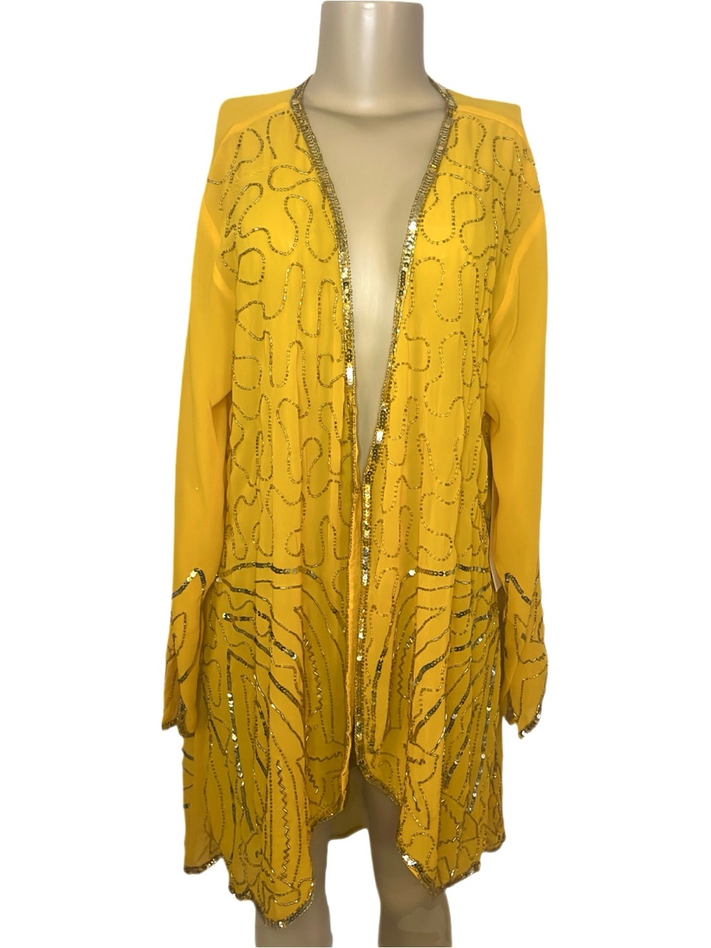 Vintage Dead Stock Ashro Yellow Embellished Semi Sheer Duster